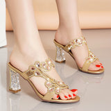 New High-Heeled Diamond Sandals For Women In The Summer Of 2024 Are Fashionable Crystal Rough-Heeled Diamond