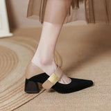 Jane Shoes for Woman 2024 New Spring Fashion Chunky Party Shoes Women's Square Toe High Heels Shoes Retro Black Woman