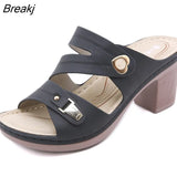 Low Heels Sandals for Women Summer Retro Chunky Heel Orthopedics Slippers Fashion Large Size Lady Light Casual Mules