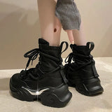 White Chunky Platform Motorcycle Boots Woman Thick Bottom Punk Gothic Shoes Woman 2023 Fashion Lace Up Ankle