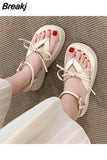 Sandals Black Shoes for Women Summer Heels Flip Flops Platform Med New Fashion Beige Bow Girls Gladiator Clogs Corrective