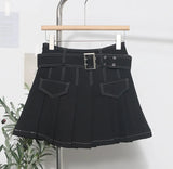 Real Shooting Hottie Retro Bright Line Dress Women Walk Light 100-Fold Skirt High-Rise Thin A Short Skirt