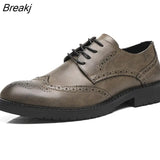Mens Wingtip Oxford Shoes Grey Leather Brogue Men's Dress Shoes Classic Business Formal Shoes for Men