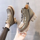 Women's Ankle Boots Chunky Combat Short Shoes for Woman Lace-up Footwear Punk Style Booties High Platform with Laces Goth