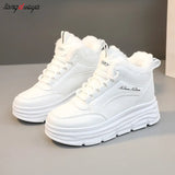 shoes Winter boots fashion round head sports shoes keep warm thick bottom plus velvet lace-up casual running women's