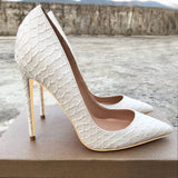 White Crocodile-Effect Women Sexy Pattern Stiletto High Heels 12cm 10cm 8cm Customize Lady Pointy Pumps Chic Party