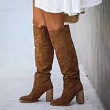 New Style High-heeled Boots Women Autumn Winter European American Large43 Casual Thick Heel Knee Boots Women Fashion