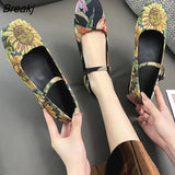 New Fashion Casual Print Buckle Women Flat Shoes Handmade Loafers Retro Ethnic Shoes Ladies Flat Shoes Large