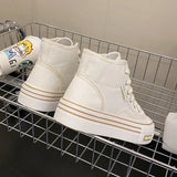 Women Autumn 2023 New Fashion Thick Platform Leisure Sports Shoe White Sneakers Breathable Casual High Top Canvas Shoes