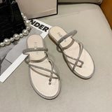 Women Slippers Flat Glitter Slides Fashion Low Pantofle Soft Jelly Luxury Summer 2023 Rubber Rome Crystal Basic