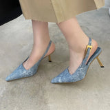 Gladiator Sandals Women High Heels Shoes Pointed Toe Shallow Pumps Strange Heels Runway Slingback Stiletto Sandals