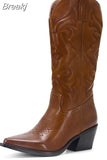 Hot Fashion 2023 Winter Comfy Cowgirl Western Boots Retro Vintage Women Knee High Boots Embroidery Dress Ladies