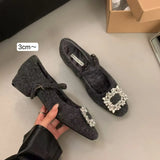Breakj Plus Plus Gray Mary Jane Hairy Shoes Women's Shoes 2025 Autumn And Winter Temperament High Heel Square Drill Single