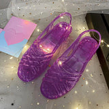 for Women with Low Heels Footwear Plastic Ladies Shoes Crystal Summer 2023 Outdoor Jelly Pvc Trend Korea on Offer