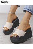 Wedge High Heeled Women Sandals New Arrived 2023 Bling Sequin Lady Slipper Peep Toe Comfort Walk Causal Sandals Plus
