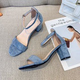 High Heel Sandals Women's Shoes Women's Summer Women's Leather Velvet Open Toe Thick Heel Buckle Bag Heel Size