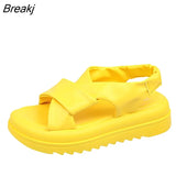 Women's Sandals Casual 2023 Summer Straight Buckle Open Toe Rubber Sole PU Solid Beach Fashion Sandals