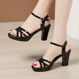 Shoes with Medium Heels Sandals for Women Black Summer 2023 Thick Heel Footwear Chunky Orthopedic Diamond Block Shoe F