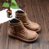 Female Literary Retro Big Head Doll Shoes Japanese Style Thick-Soled Plus Velvet Comfort Women Boots Casual Ankle