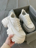 Solid Color Thick Bottom Women Shoes Lace-Up Casual Round Toe Women's Sneakers Outdoors Non-Slip Fashion Chaussure