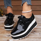 New Patent Leather Thick Bottom Brogue Shoes for Woman Women Plus Size Lace Up Flats Woman Chunky Platform Oxford Shoes
