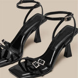 Breakj Summer New Hollow High Heels Women's Shallow Mouth Bun Buckle With Sandals Gentle Fairy Wind Tip Single