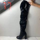 Size Summer Woman Rivet Sandals Thick Bottom Solid Color Flat Ankle Boots Female Shiny Lace-Up High Heel Shoes Designer