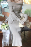 Lady 2 Piece Dress Set Woman Casual Y2k Tops + Slim Bodycon Midi Skirt Pure Color Knitted Suit Korean Fashion 2023