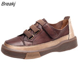 Genuine Leather Retro Women Sneakers Casual Flat Ladies Shoes high quality Comfortable Women's Flat