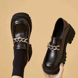Loafers Women of Shoes PU Platform Shoes Round Toe Metal Chain Slip-on Ladies 2023 Women's Shoes Summer Shoes