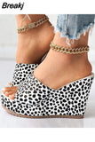 Dropship Platform Wedges Mules Sandals 2023 Summer New Floral Pattern Slide Sandals Comfy Beach Shoes Outside Slider