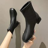 Winter New Fashionable Round Head Leather Outerwear with Back Zipper High Heel for Warm Comfortable Large Size Naked