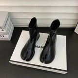 Women's Shoes White Ankle Boots Boots-Women Zipper Flat Heel Fashion Low 2023 Autumn Rock Rubber Leather Ladies Rome PU