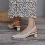 Summer Women Pumps Solid Thick High Heels Female Shoes Hollow Square Head Retro Slip on Heels Women Dress Tacones