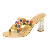 Slippers Full Of Diamond High Heels Women's New Fashion Thick Heels Wear Fashionable Sexy Slippers In The Summer Of
