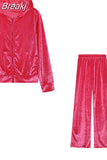 Juicy Diamonds Tracksuit Women Velvet Zipper Long Sleeve Hooded Crop Top And Skinny Pants Two Piece Set Fashion