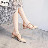 rivet buckle thick heel mules women's shoes 2022 summer and autumn new fashion pointed half bag sandals high