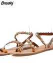 Womens Shoes 2023 Flat Sandals Suit Female Beige Flip Flops Platform Summer Heels Large Size Luxury New Without Black