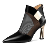Spring Autumn New Hollow Ankle Boots Thin Heel Ladies with Breathable High Heels Mesh Pointed Toe