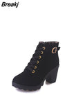 Women's Ankle Boots 2023 Autumn High Heel Belt Buckle Shoes Women Lace Up Platform Boots Women Heeled Boots 42 Botas De