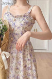 Strap Dress Women French Elegant Vintage Floral Dress Sweet 2023 Summer Fashion Clothing Party One Piece Dress