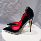 Women Sexy Patent Extremely High Heel Shoes Pointy Toe Curl Cut Ladies Designer Stiletto Pumps Pink Black