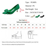 Bowknot Green Pumps for Women 2023 Fashion Pointed Toe High Heel Shoes Woman Shallow Pu Leather Office Ladies