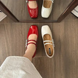 New Women's Mary Janes Shoe High Quality Leather Pumps for Women Square Toe Shallow Buckle Strap Ladies