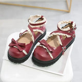 buckle red white Sweet Bow Buckle Strap Mary Jane Shoes Woman Patchwork Lace Low Heel Pumps Women Pink Lolita Shoes