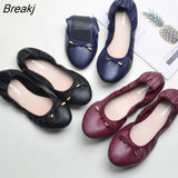 Quality Fashion Flat Shoes Elegant Comfortable Women Flats Bowknot Mocassin Femme Foldable Round Toe Leather Women