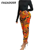 Camouflage Cargo Pants High Waist Stretchy Cool Girl Fashion Army Green Jeans Pants Women 2023 Autumn