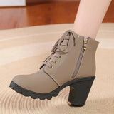 Black Chunky Heeled Women's Ankle Boots 2023 Autumn Metal Decor High Heels Shoes Woman Lace Up Platform Booties Big