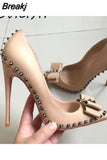 brand 12cm high heels pointed toe sexy shallow women's shoes with rivet party evening shoes MD034