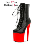 Women Boots Mid-Calf Sexy Hate Day High 17 20CM Round Toe Pole Dance Shoes Nightclub Zipper Lace-up Black Roman